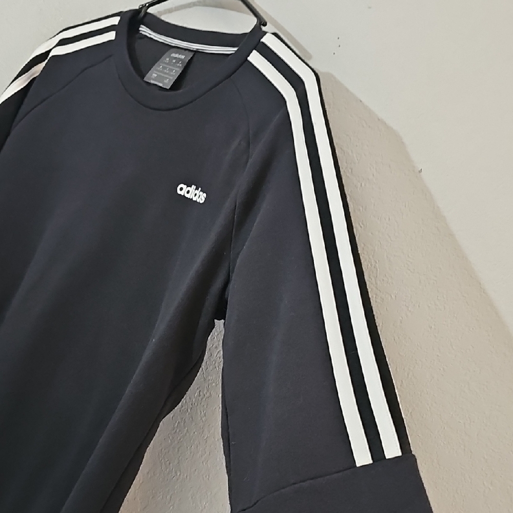 Adidas Crewneck Sweatshirt Black with White Stripes Womens Large Long Sleeve - Picture 5 of 8